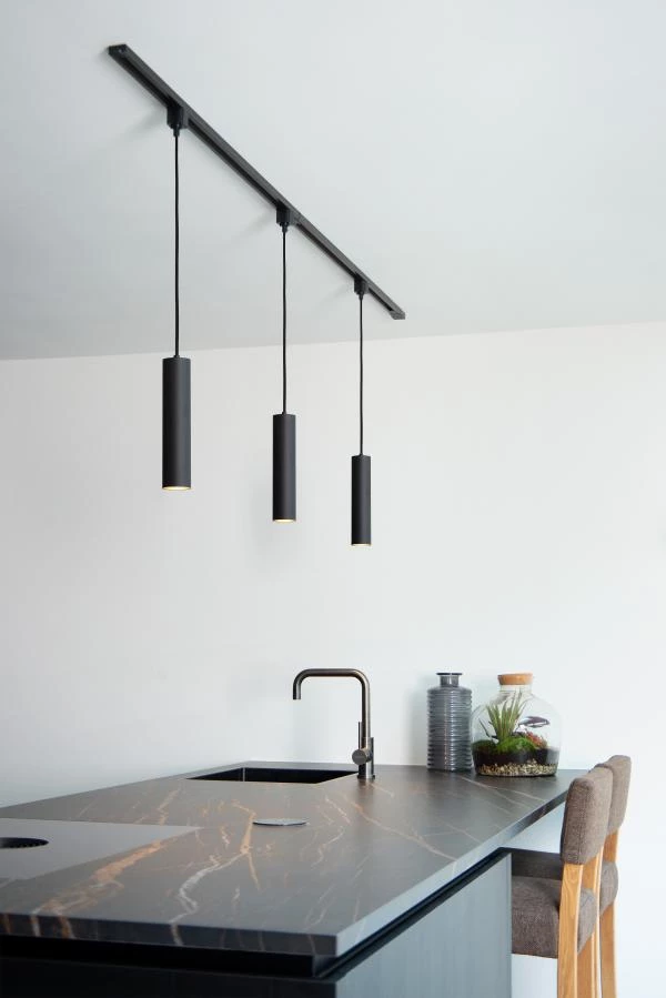 Lucide TRACK FLORIS pendant - 1-circuit Track lighting system - 1xGU10 - Black (Extension) - ambiance 2